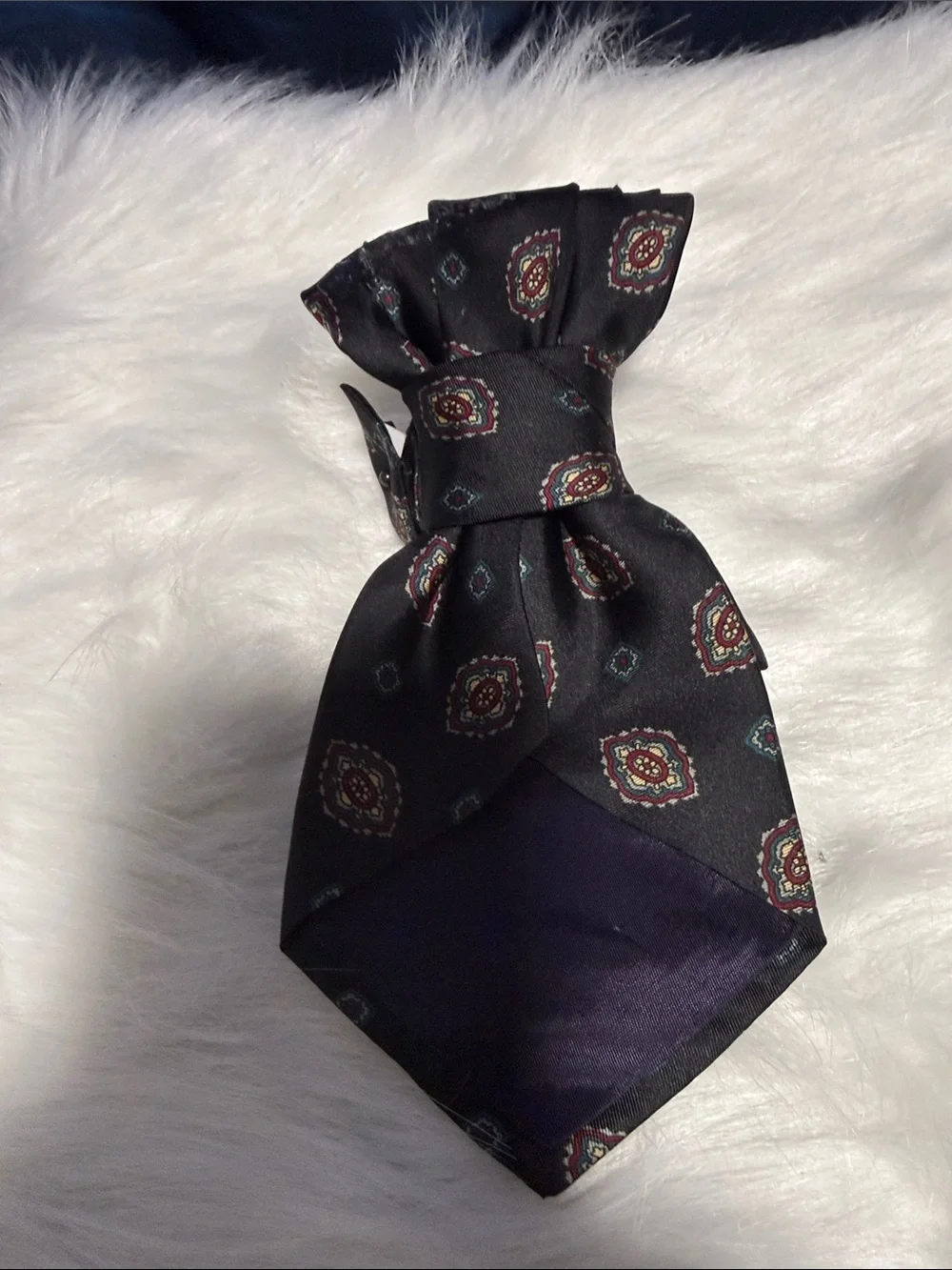 Chanel Black Patterned Silk junk Tie with Gold Logo and Jewel Pins